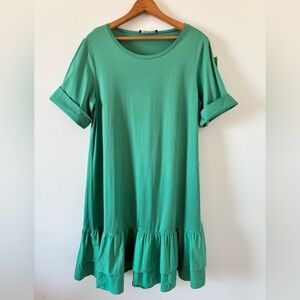 WEEKEND MAX MARA | Green 100% Jersey Cotton Relaxed Ruffled Hem Short Dress - XL